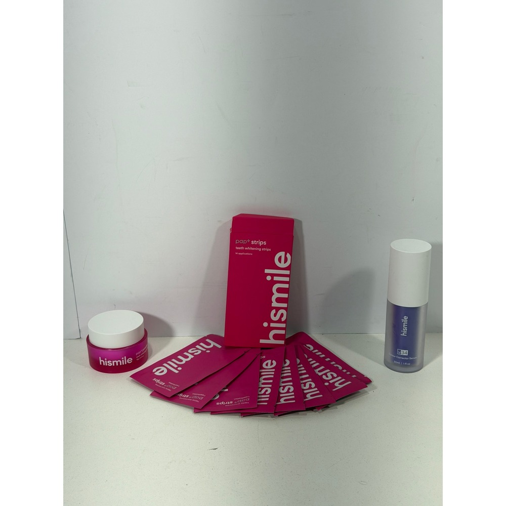 Hismile V34 Colour Corrector Serum PAP+ Whitening Powder & 8 Strips Bundle Set